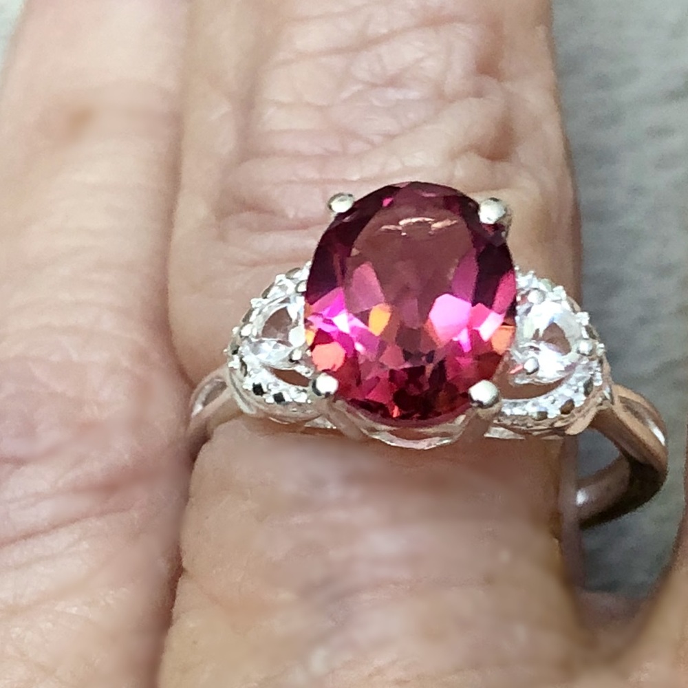 Cabernet Quartz, White Topaz Ring - Picture 2 of 4